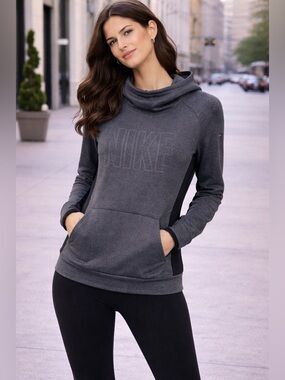 Nike Women’s Dark Gray Cowl-Neck Pullover Hoodie